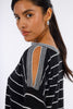 Black Shoulder-Pop Round-neck Pullover-W24008