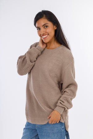 Beige Getcozy Round-neck Pullover-W24009