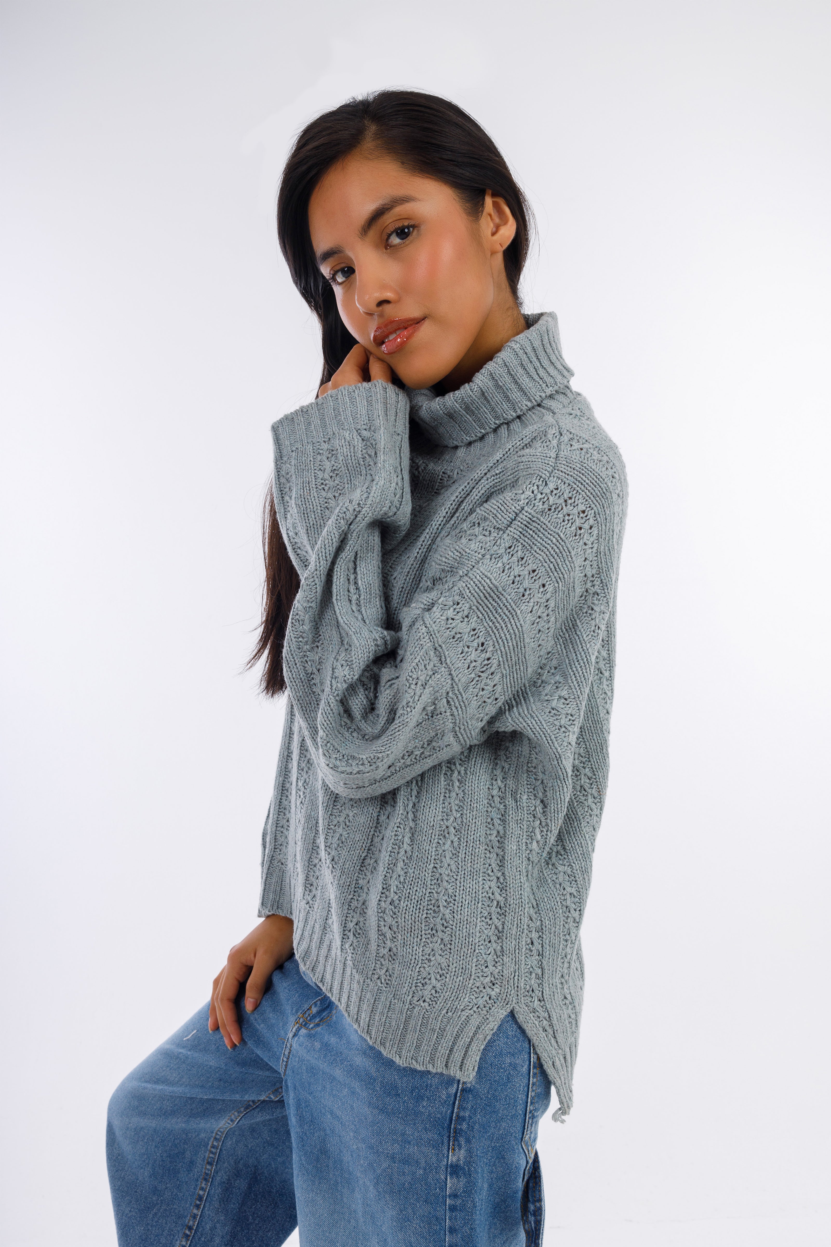 Grey ChillGirl Turtle-neck Pullover-W24013