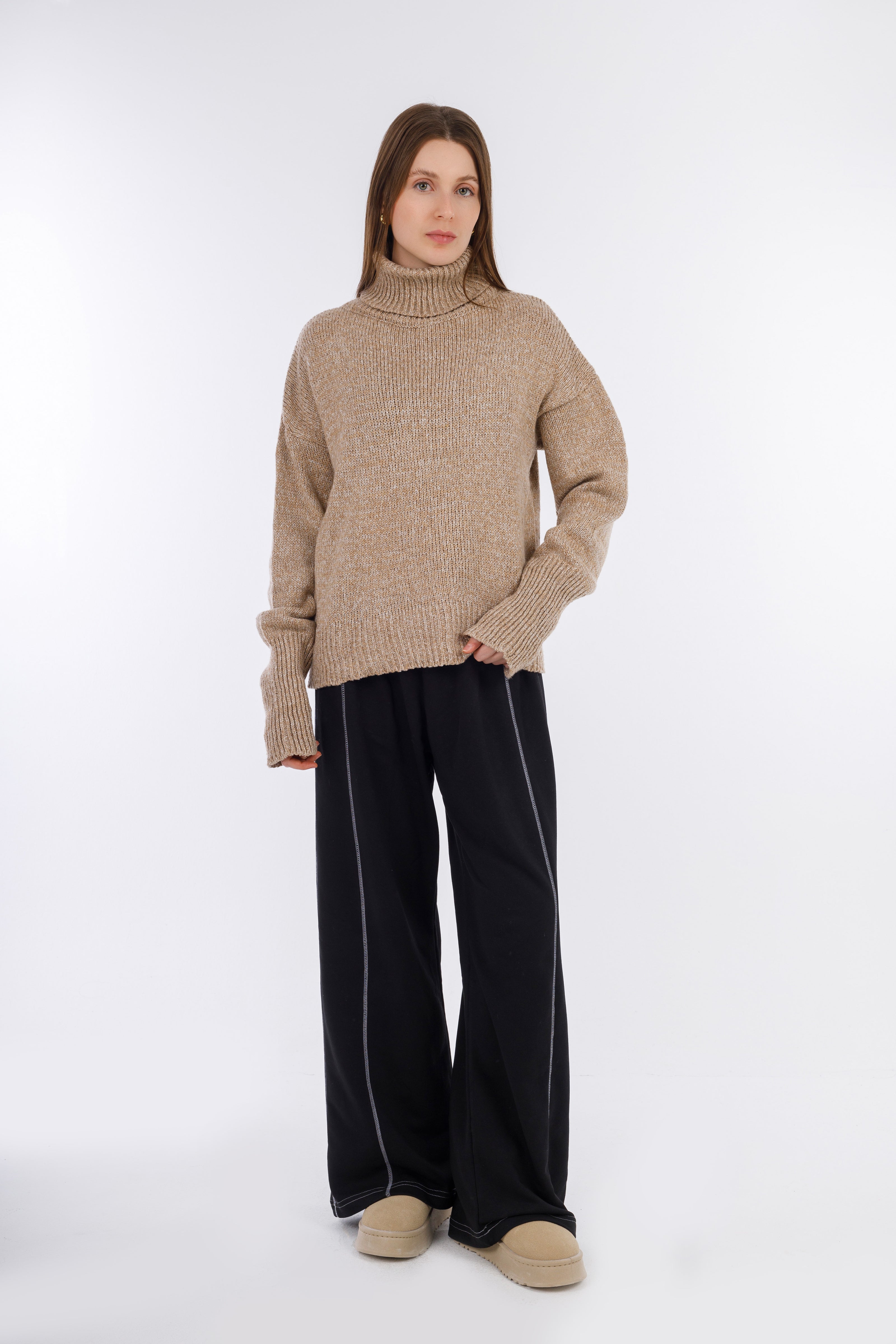 Beige Winterwillow Turtle-neck Pullover-W24015