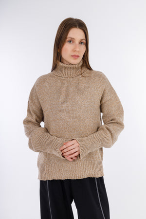 Beige Winterwillow Turtle-neck Pullover-W24015