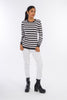 Grey Stripped Round-neck Pullover-W24020