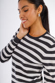 Grey Stripped Round-neck Pullover-W24020