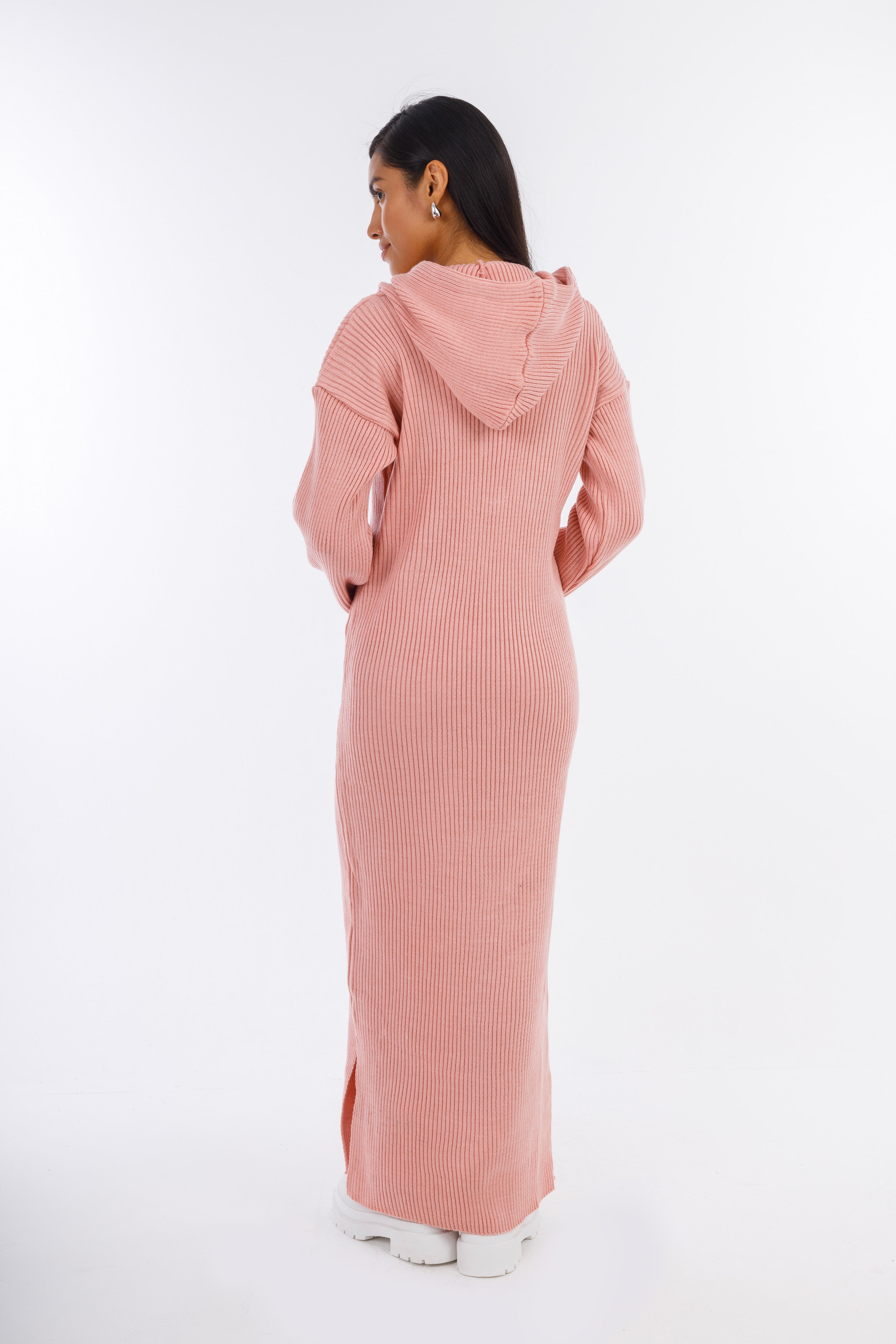 Pink Hooded-Haven V-neck Dress-w24027