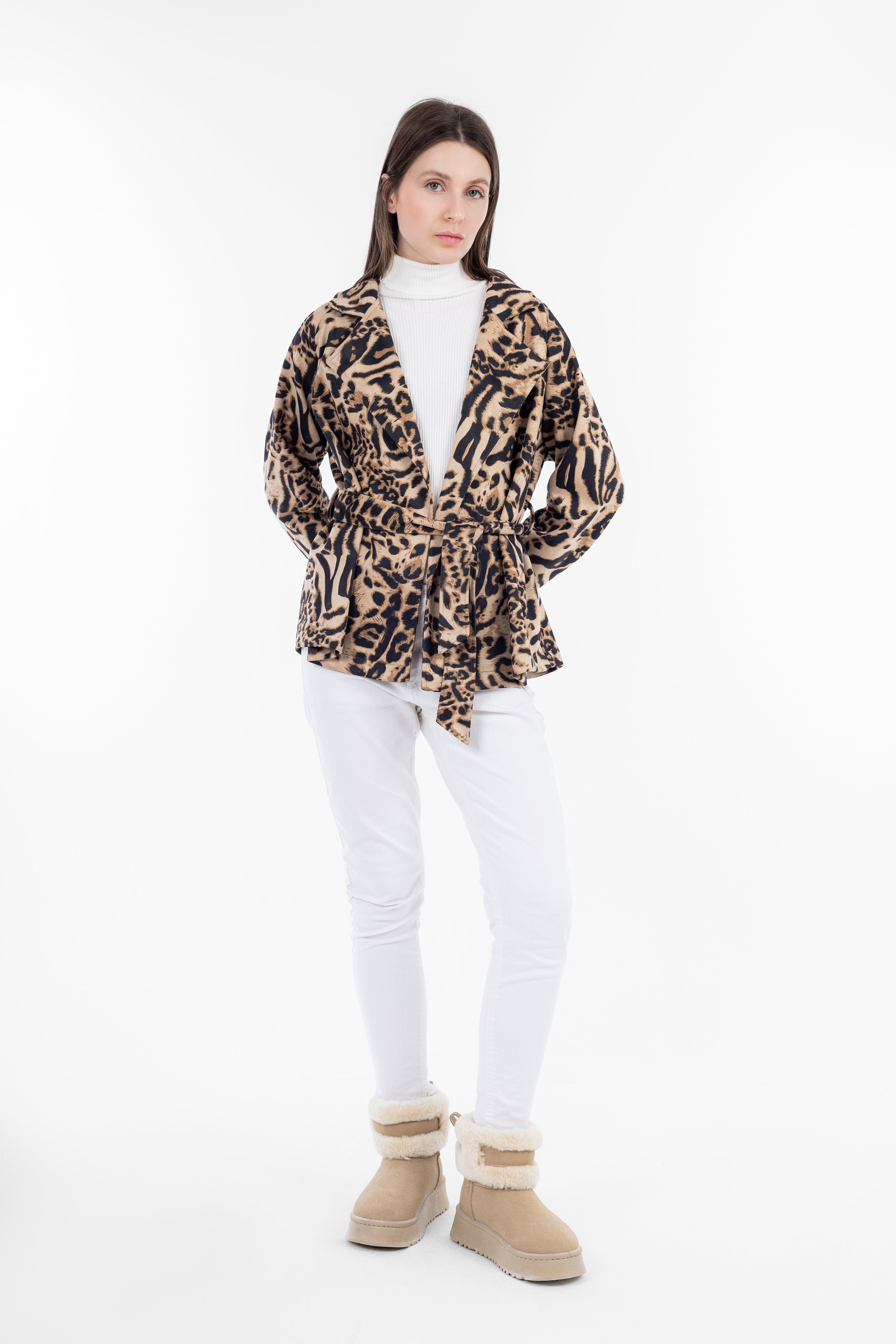 Tiger Short Jacket With Belt-W24038