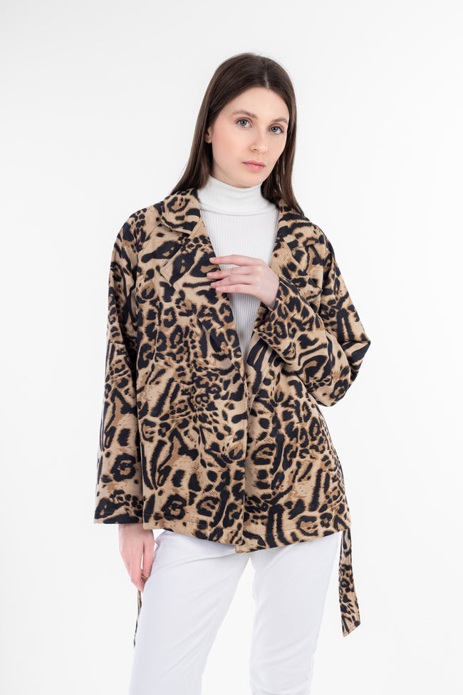 Tiger Short Jacket With Belt-W24038