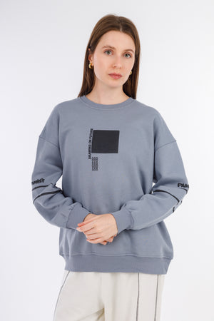 Grey Basic Crew Neck Sweatshirt-w24043