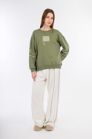 Olive Basic Crew Neck Sweatshirt-w24043