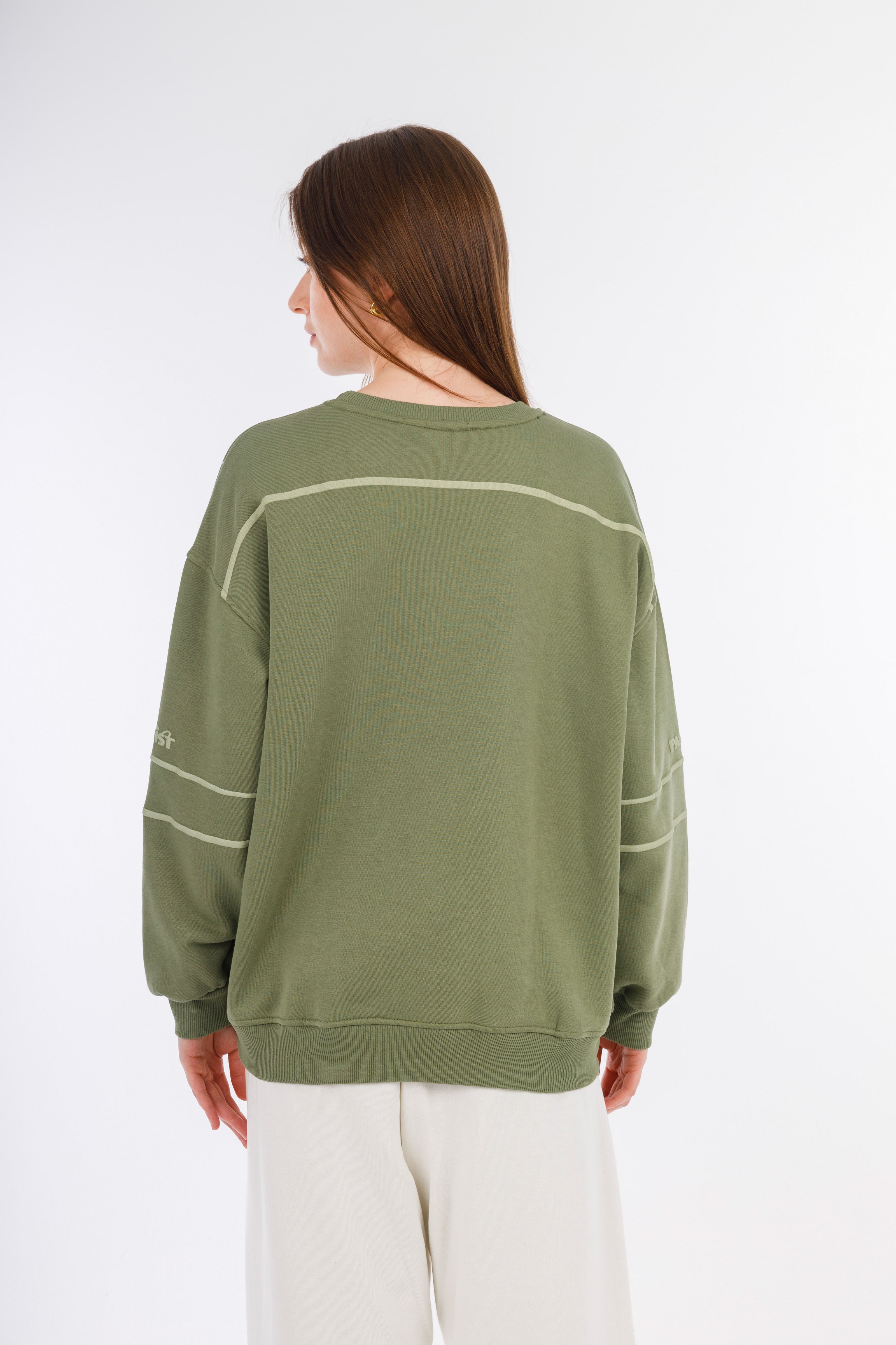 Olive Basic Crew Neck Sweatshirt-w24043