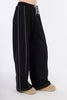 Black Wide Leg Melton Pants Elastic Waist-W24046