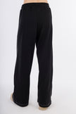 Black Wide Leg Melton Pants Elastic Waist-W24046