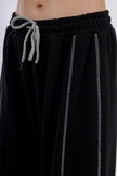 Black Wide Leg Melton Pants Elastic Waist-W24046