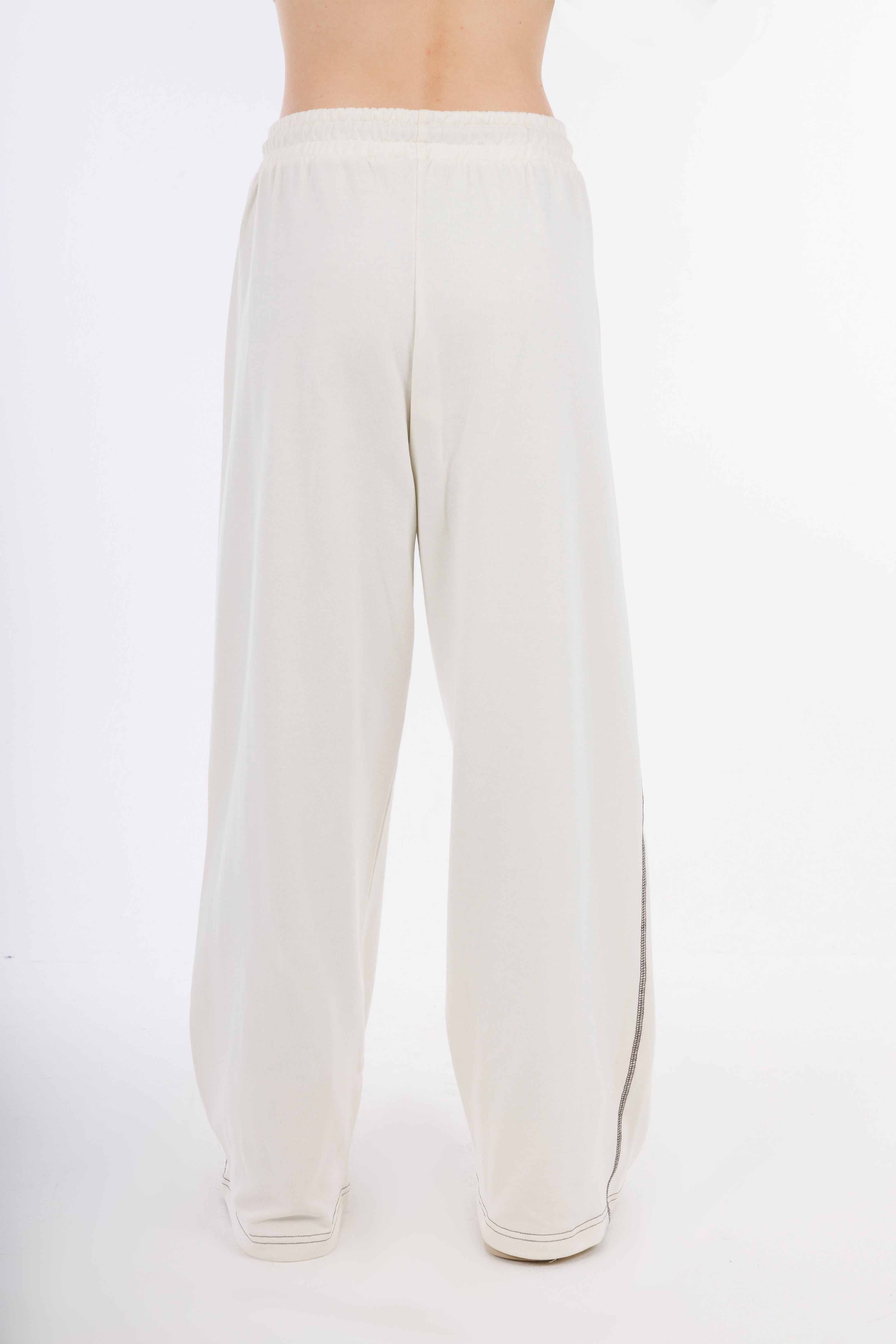 Off Whit Wide Leg Melton Pants Elastic Waist-W24046