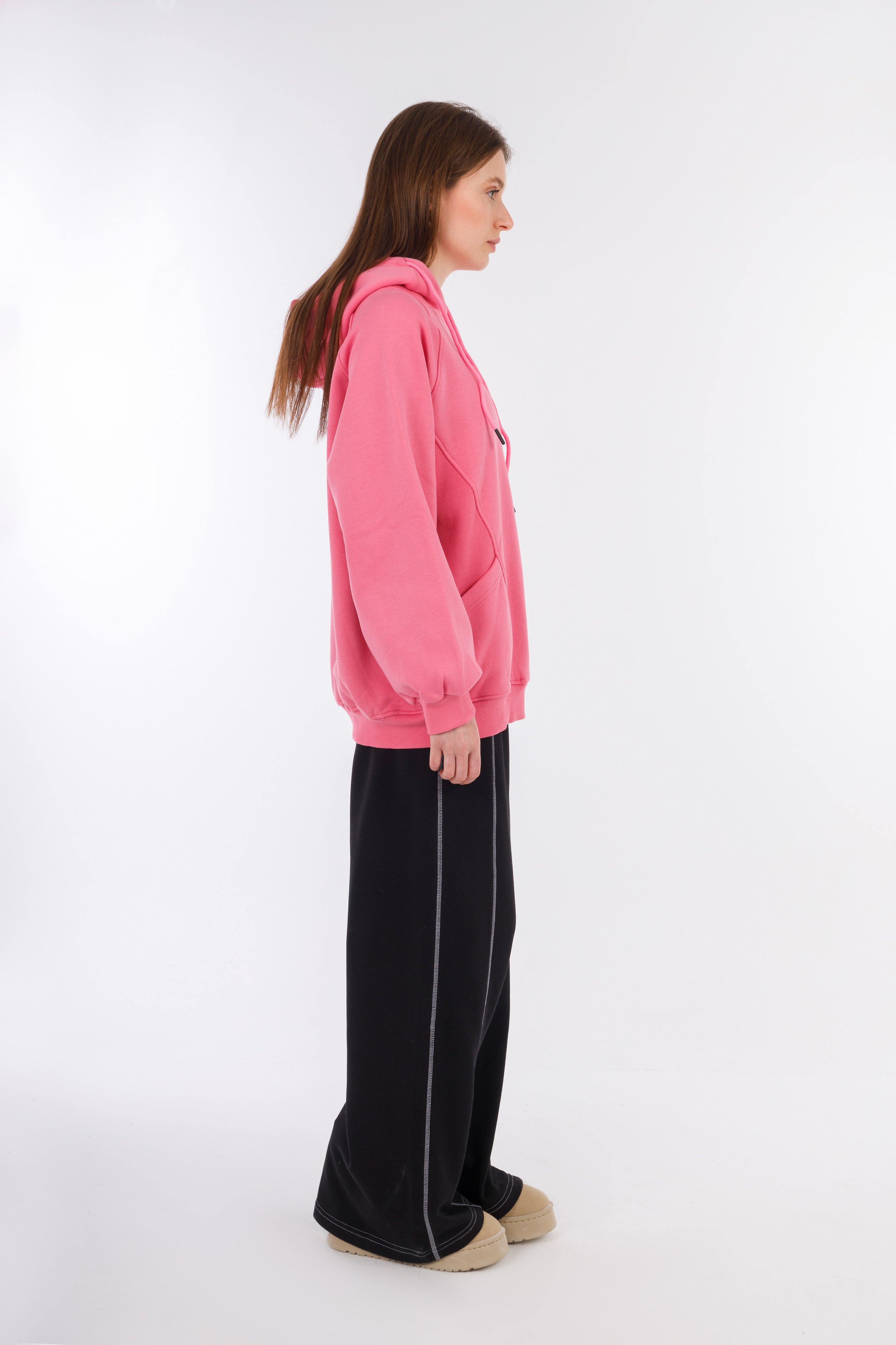 Pink Hoodie Sweatshirt 2 Pockets-w24048