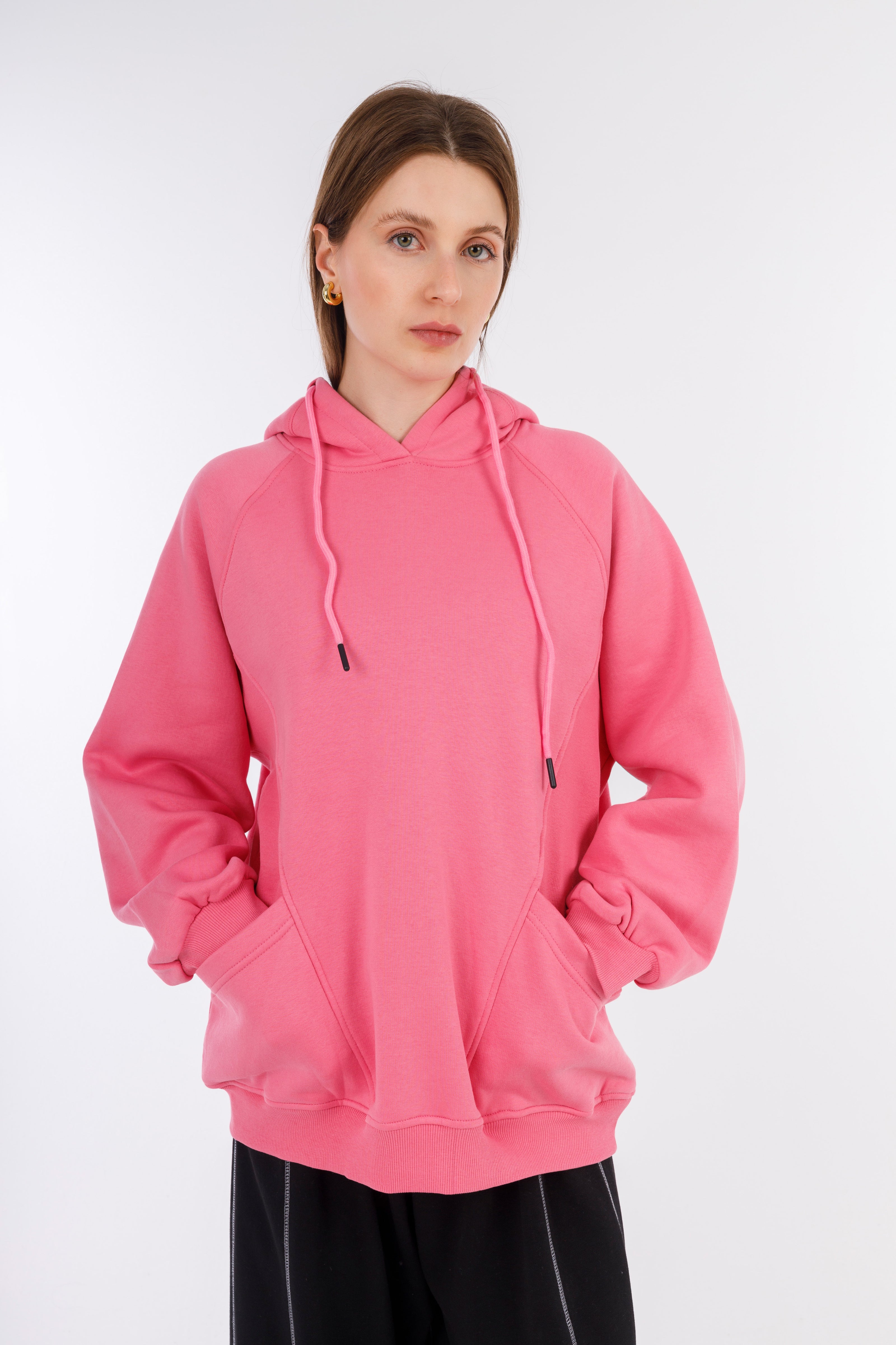 Pink Hoodie Sweatshirt 2 Pockets-w24048