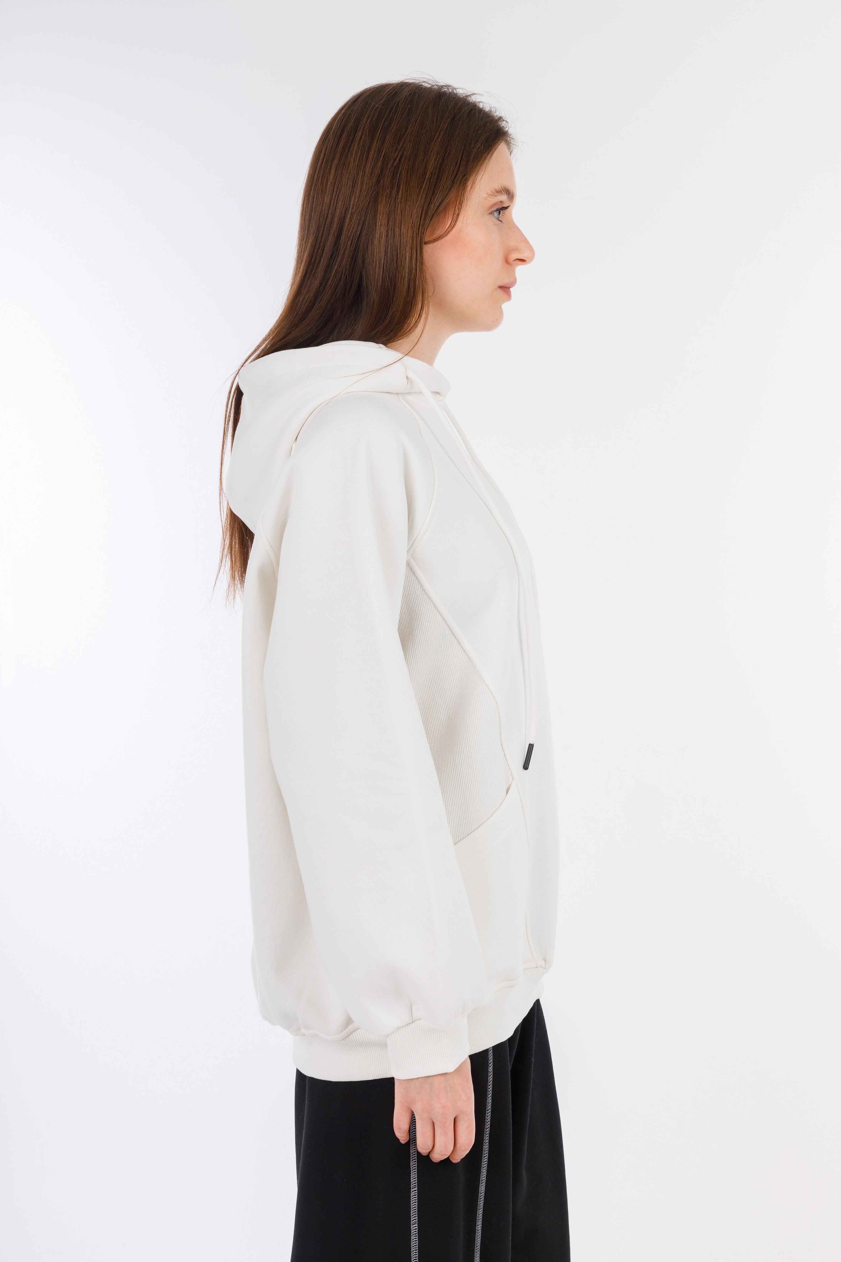 White Hoodie Sweatshirt 2 Pockets-w24048