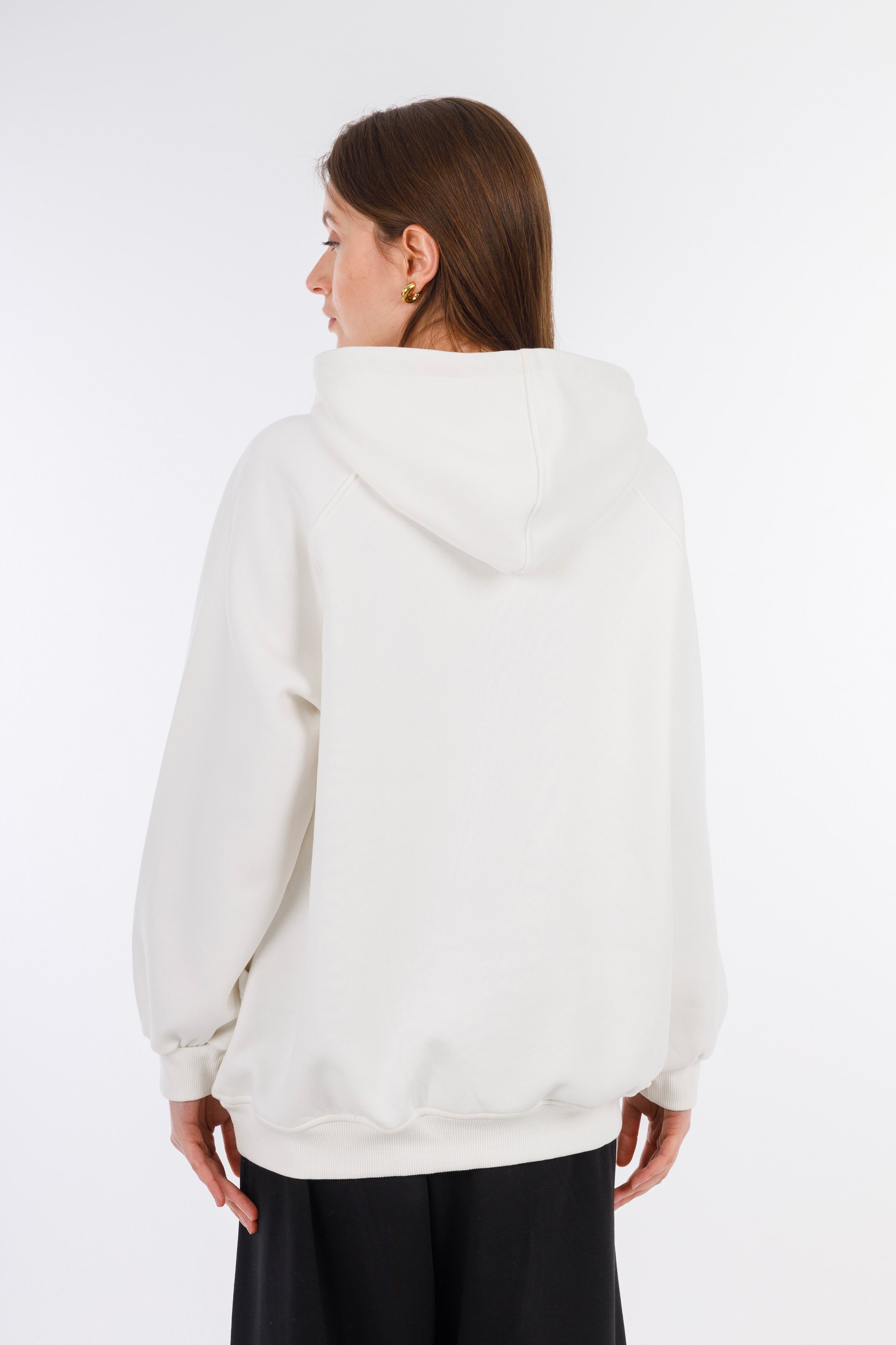 White Hoodie Sweatshirt 2 Pockets-w24048