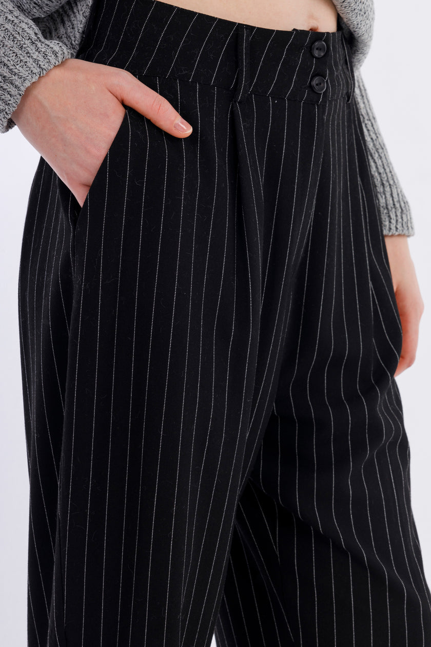 Black Normal Leg Stripped Pants-(W24052)