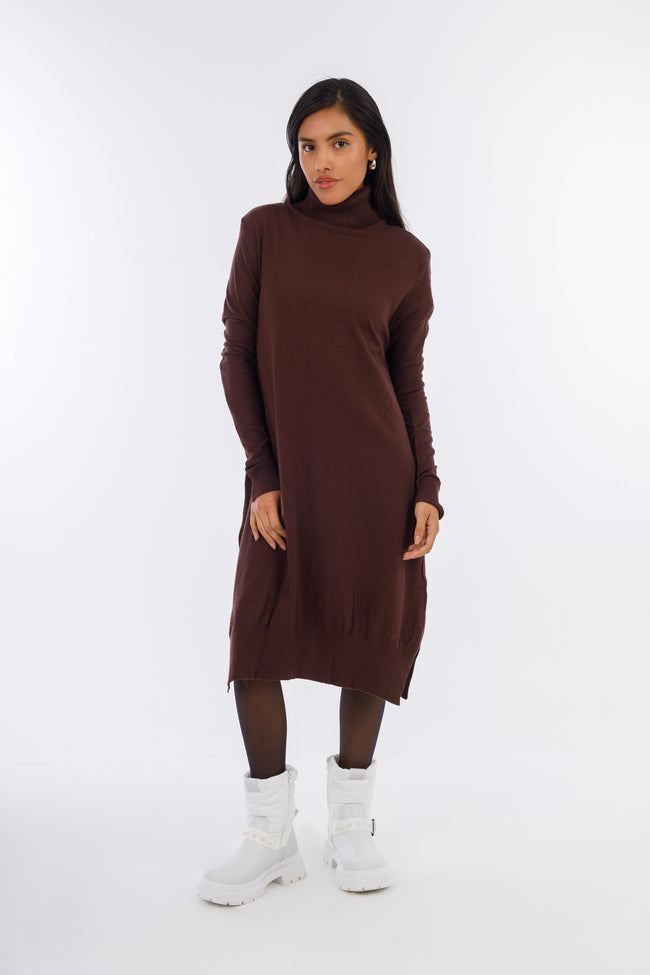 Brown Everyday Turtle-neck Dress-W24057