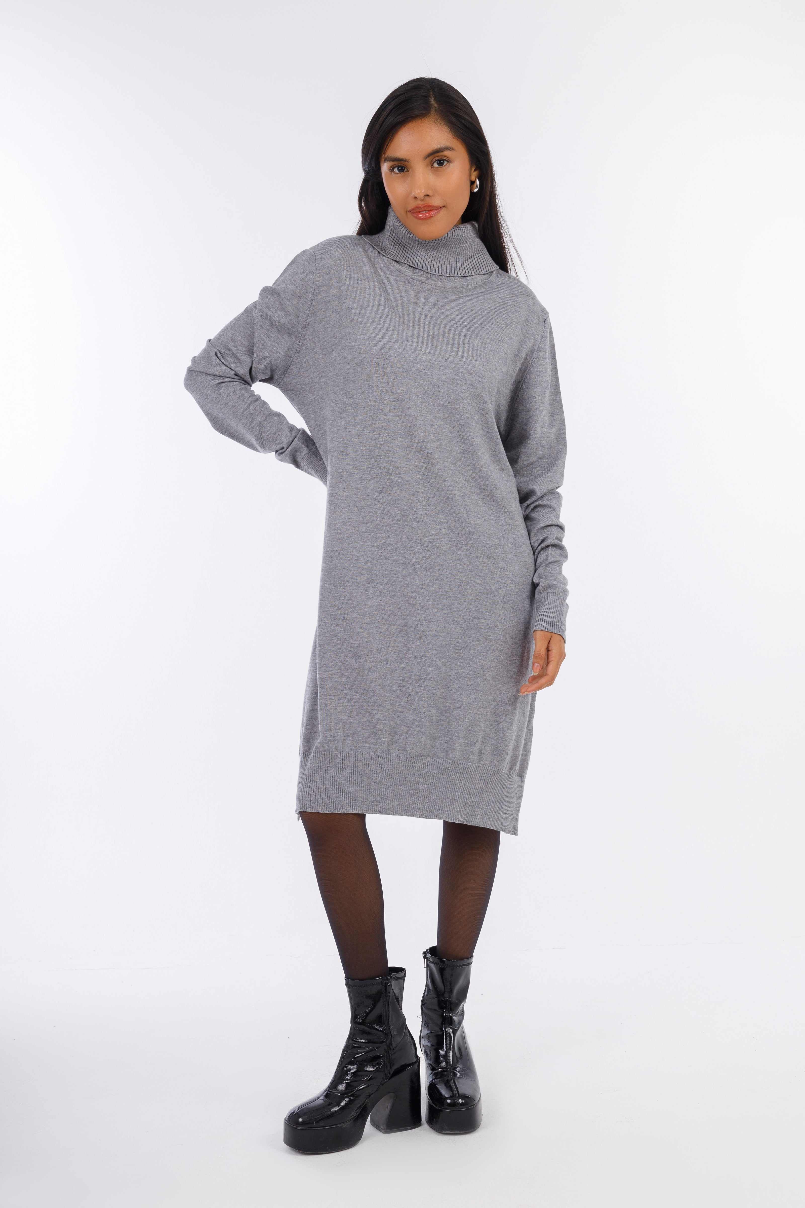 Grey Everyday Turtle-neck Dress-W24057