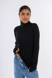 Black Finger-Cut Turtle-neck Pullover-W24066