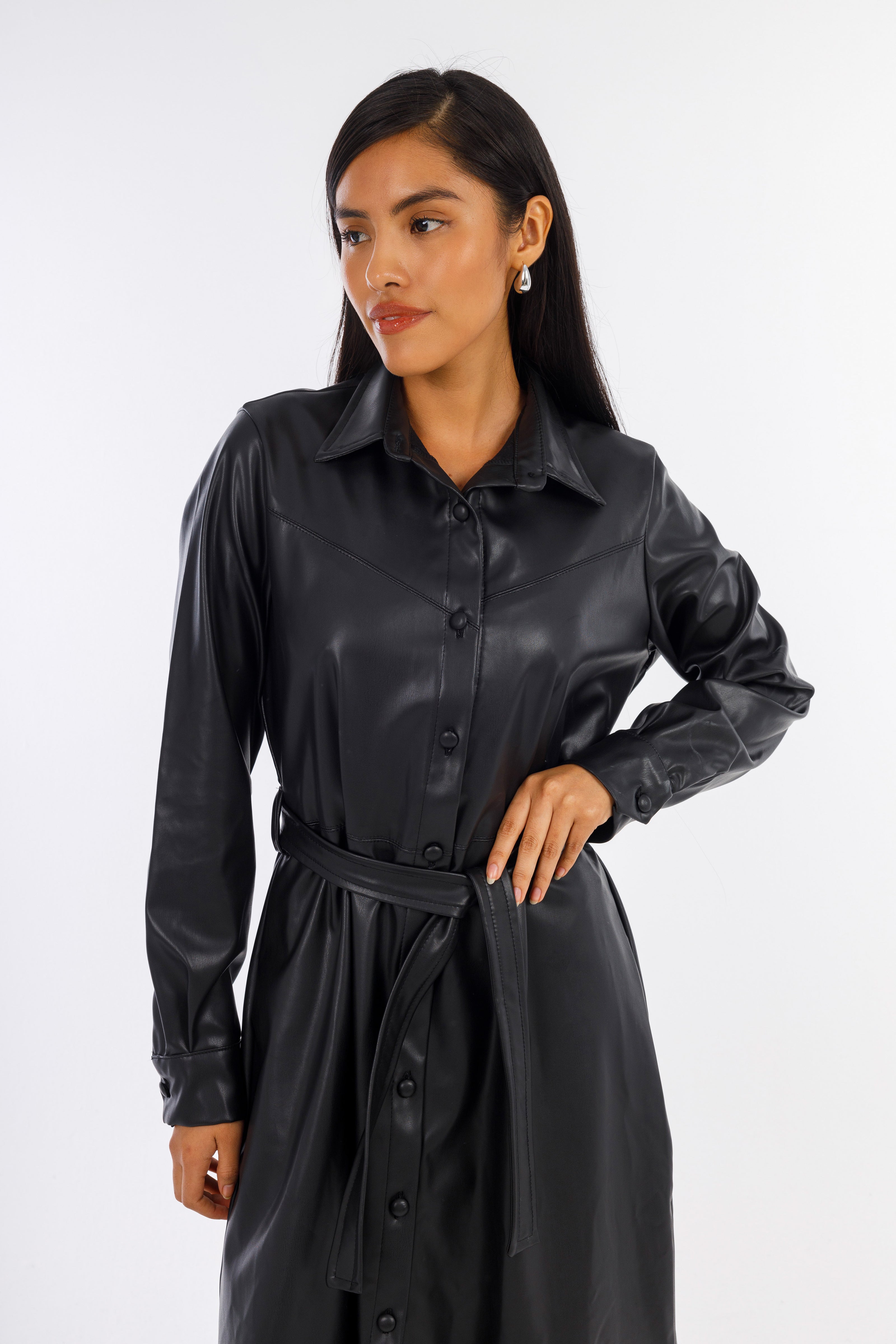 Black Heather-Leather Dress-w24070