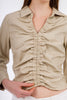 Beige Short Leather Elastic Blouse-W24078