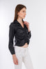 Black Short Leather Elastic Blouse-W24078