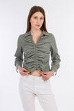 Mint Short Leather Elastic Blouse-W24078