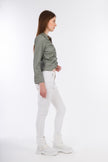 Mint Short Leather Elastic Blouse-W24078