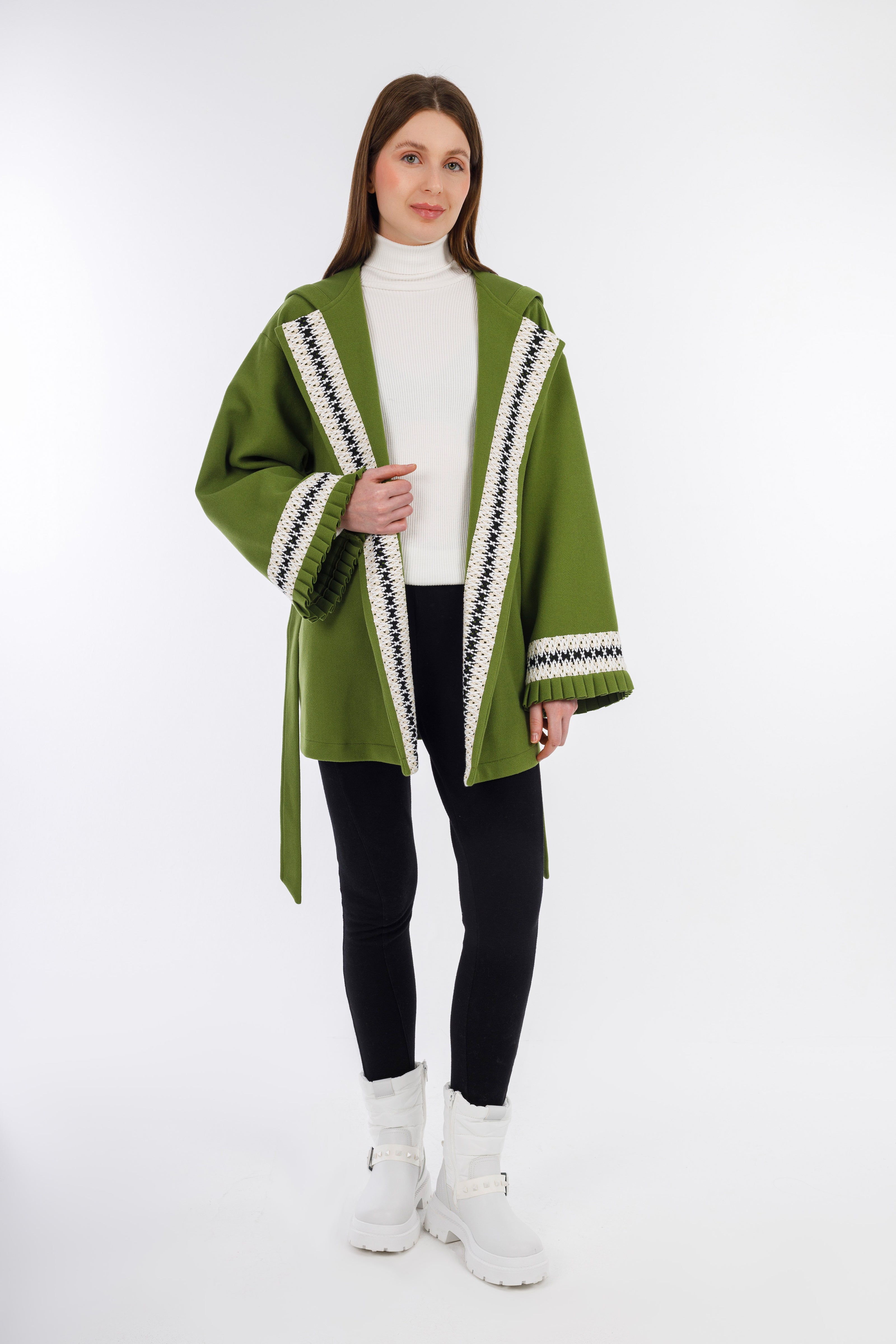 Green Boho Cardigan With Tape-W24095