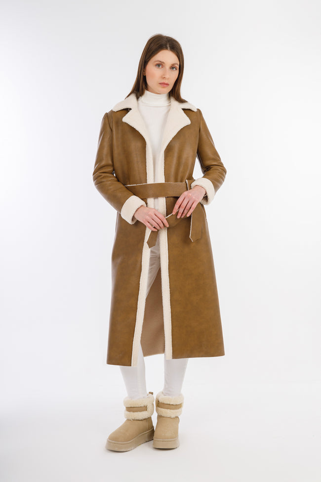 Camel Leather Double Trouble Coat-W24101