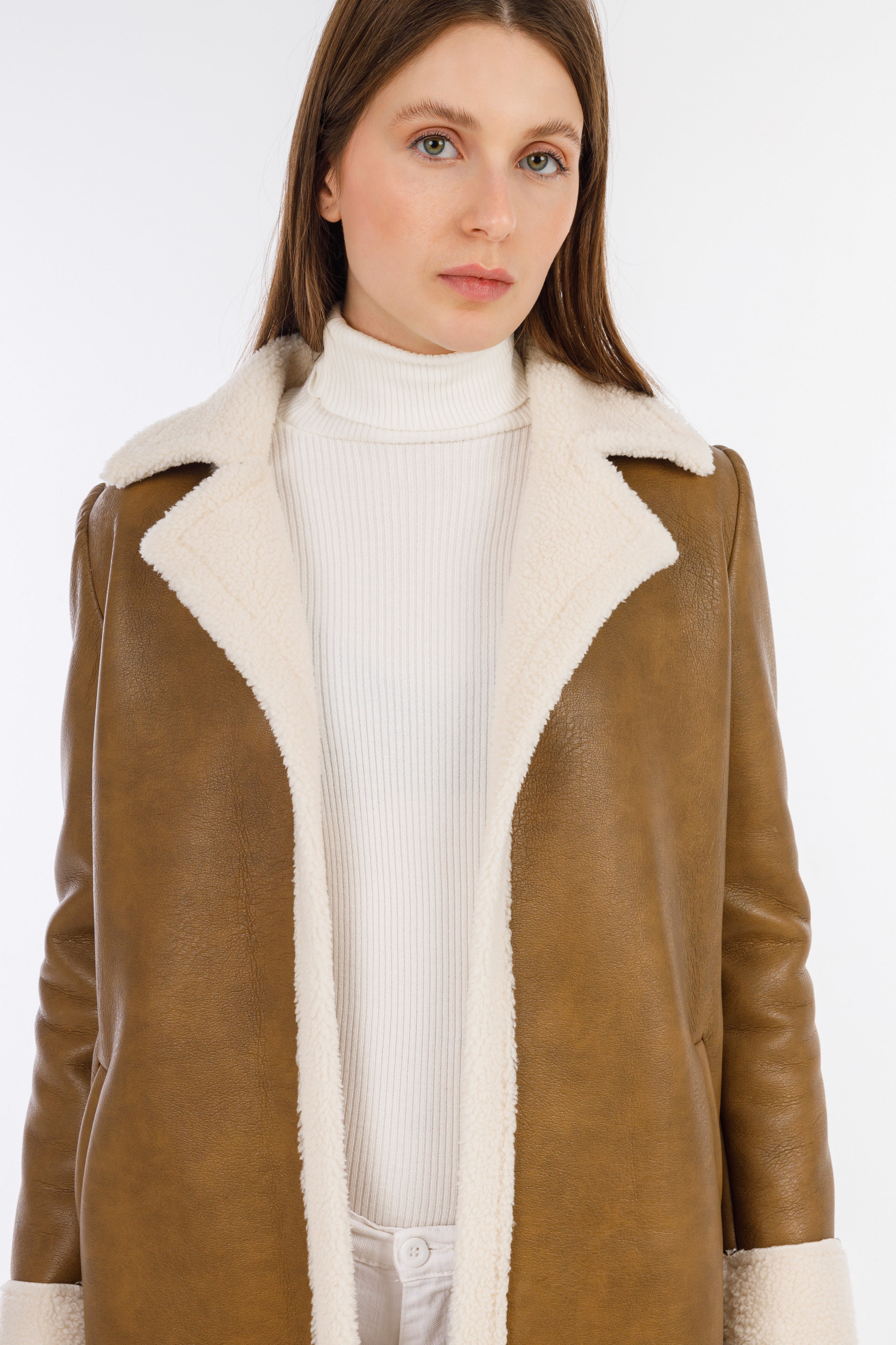 Camel Leather Double Trouble Coat-W24101