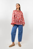 FUSHIA SATIN PRINTED BLOUSE CREW NECK S24101