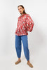 FUSHIA SATIN PRINTED BLOUSE CREW NECK S24101