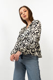 BLACK SATIN PRINTED BLOUSE S24071