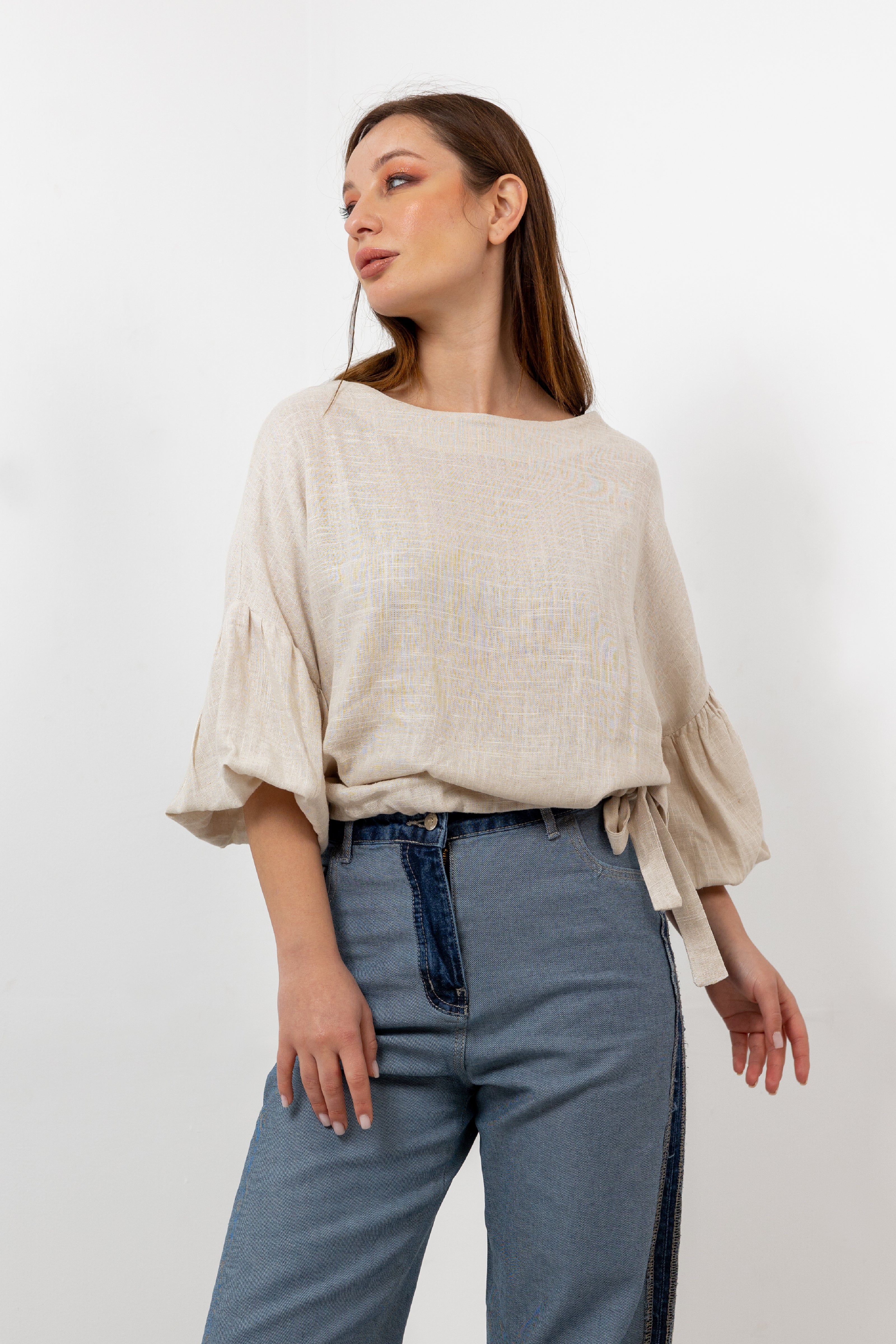 NATURAL Linen SHORT BLOUSE S24058