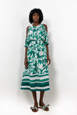 GREEN LINEN Flowery Off-shoulder Dress S24052