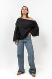 BLACK POPLINE SHOULDER BLOUSE S24068