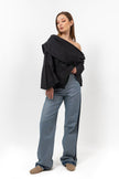 BLACK POPLINE SHOULDER BLOUSE S24068