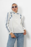 White COTTON EMPRO. CHEST & SLEEVES BLOUSE S24039