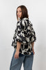 BLACK SATIN SHORT PRINTED BLOUSE S24048