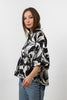 BLACK SATIN SHORT PRINTED BLOUSE S24048