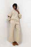 BEIGE Linen SET HOODIE  TOP + WIDE LEG PANTS S24110